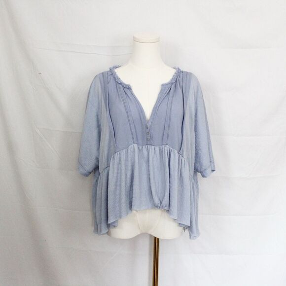 Urban Outfitters Light Blue V-neck Oversized Babydoll Blouse Medium - Picture 1 of 8